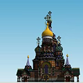 Russian Style Church Architecture With Colorful Onion Domes Crosses And Arched Doorway