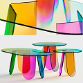 Colorful Transparent Glass Coffee Tables Modern Design With Vibrant Colored Legs