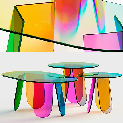 Colorful Transparent Glass Coffee Tables Modern Design With Vibrant Colored Legs 3d model