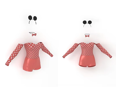 Cute Red Polka Dot Onesies With Black Mickey Mouse Ear Headbands And Red Bow Ties 3d model