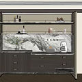 Modern Buffet Cabinet with Wooden Drawers Marble Countertop and Glass Shelves