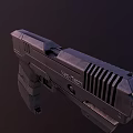 Modern Futuristic Weapon Pistol with Metallic Body and Textured Grip Design Featuring WeaponTech Branding Elements