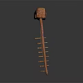 Antique Wooden Lyre With Curved Neck Red Brown Gradient And Textured Surface