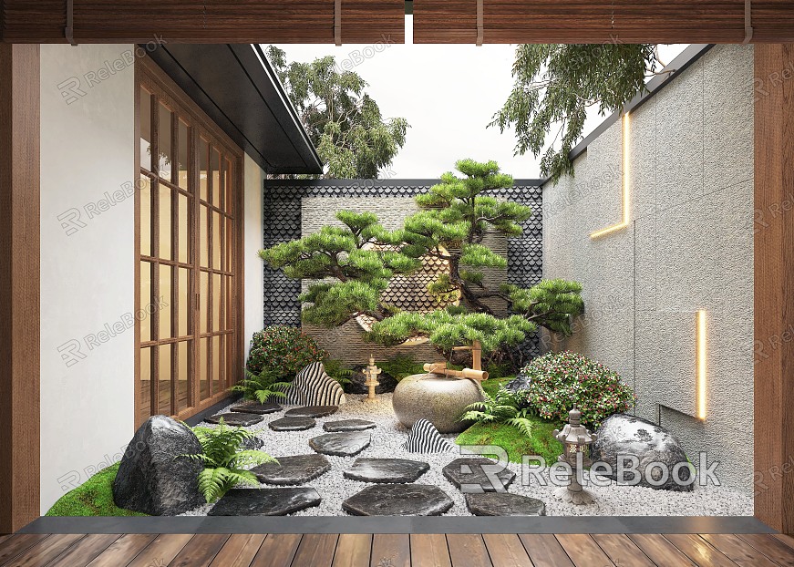 Zen patio courtyard landscape plant landscape sketch courtyard landscape moss landscape model