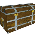 Vintage Wooden Storage Chest With Metal Straps Lock And Decorative Brass Corner Fittings