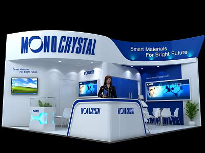 MONOCRYSTAL Modern Exhibition Booth With Digital Screens Reception Desk And Smart Materials 3d model