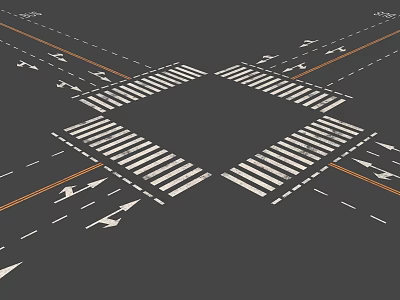 Road Infrastructure Featuring Crosswalks Lane Lines And Directional Arrows At Intersection 3d model
