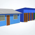 Construction Site Blue Container Temporary Building With Multiple Doors And Windows 3d model