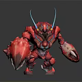 Red Muscular Character Creature With Blue Antennae Spiked Claws Standing On Blue Platform
