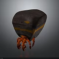 Red Legged Creature With Yellow Glowing Eyes And Rock Like Shell Structure