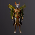 Fantasy Game Movie Character With Green Gold Wings Intricate Body Design And Red Gem 3d model