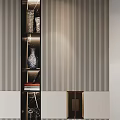 Elegant Modern Wardrobe Interior With Striped Panels And Display Shelves Lighting