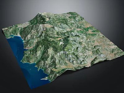 3D Terrain Model Featuring Mountain Ranges Lush Green Vegetation And Coastal Areas 3d model