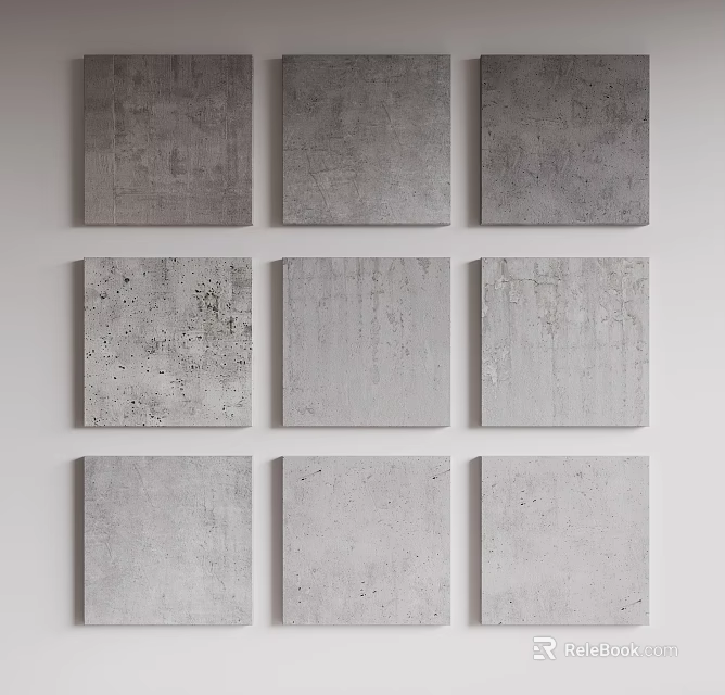 Modern Gray Wall Design With Various Textured Square Panels Arranged In Grid 3d model