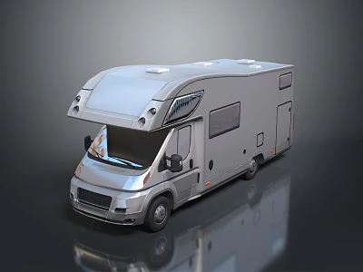 Sleek Modern Silver Camper Van Exterior With Roof Equipment And Side Windows 3d model