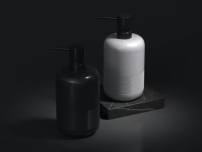 Bathroom Accessories Black And White Soap Dispensers With Textured Design On Marble Base 3d model