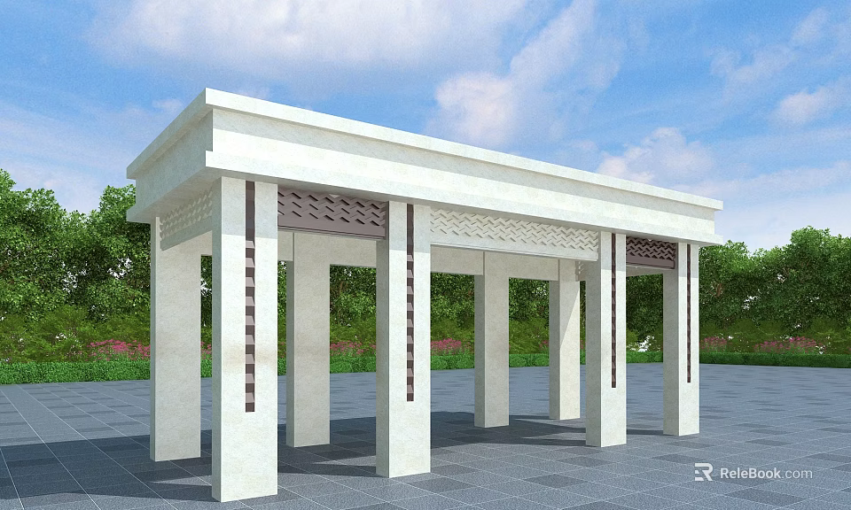 Modern White Pergola With Columns Lattice Design And Green Garden Surroundings 3d model 