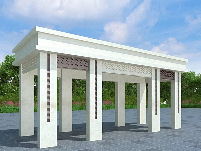 Modern White Pergola With Columns Lattice Design And Green Garden Surroundings 3d model