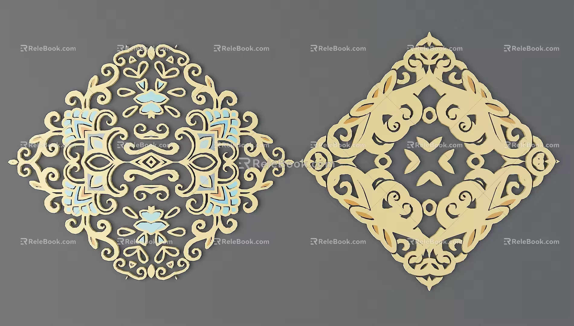 Chinese Color Ethnic Carving Traditional Pattern Algae Well Carved Pattern Carved Pattern Ethnic Pattern 3d model