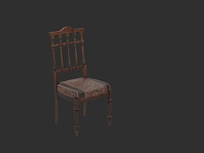 Vintage Wooden Carved Chair With Upholstered Patterned Fabric Seat And Carved Legs 3d model