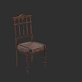 Vintage Wooden Carved Chair With Upholstered Patterned Fabric Seat And Carved Legs