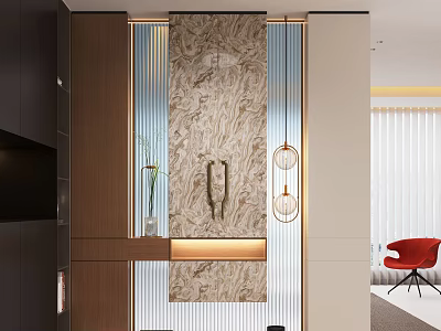Modern Entryway Interior Design With Marble Wall Decorative Lighting And Wooden Accents 3d model