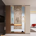 Modern Entryway Interior Design With Marble Wall Decorative Lighting And Wooden Accents