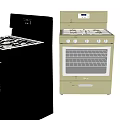 Black and Beige Kitchen Stoves with Gas Burners Oven Control Knobs and