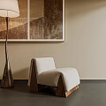 Modern Upholstered Single Chair With Wooden Legs Floor Lamp And Wall Art In Interior