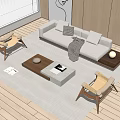 Quiet sofa tea table combination multi-person sofa leisure chair 3d model