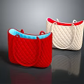 Quilted Red And Cream Tote Bags With Blue Red Linings And Sturdy Handles