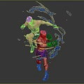 Game Movie Characters Muscular Male Fighters Blue Helmets Dynamic Action Poses With Blue Liquid Splashes