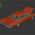 Red Classic Car with Open Hood Vintage Design and Shiny Exterior