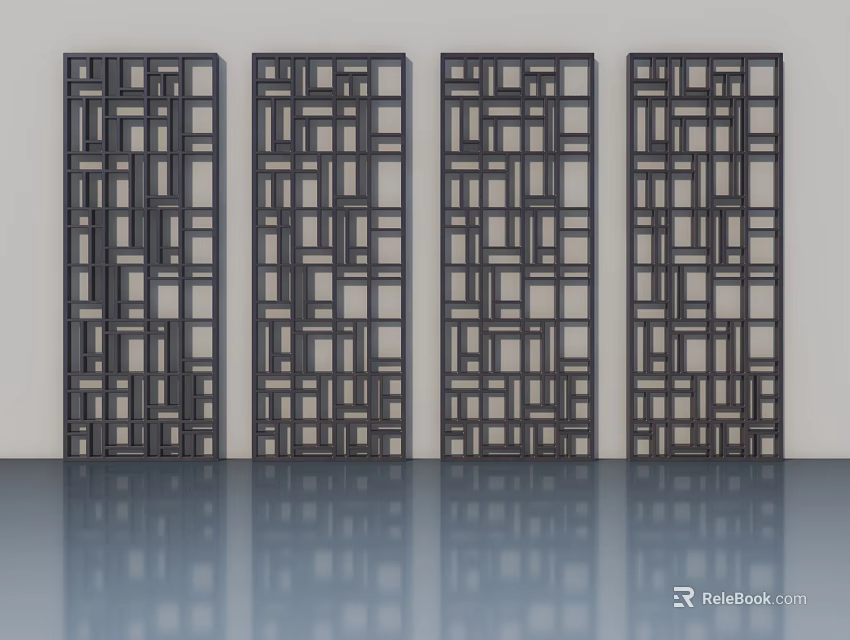 Modern Dark Colored Swing Doors With Geometric Lattice Interior Design 3d model