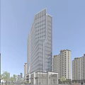 Modern High Rise Office Building With Glass Curtain Wall And Surrounding Urban Trees