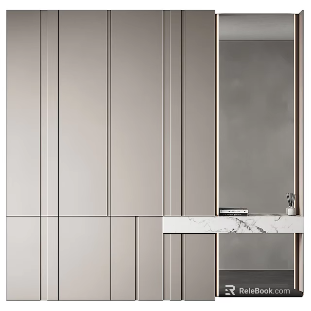 Elegant Modern Minimalist Bathroom Cabinetry With Marble Countertop Wall Mirror And Storage 3d model 