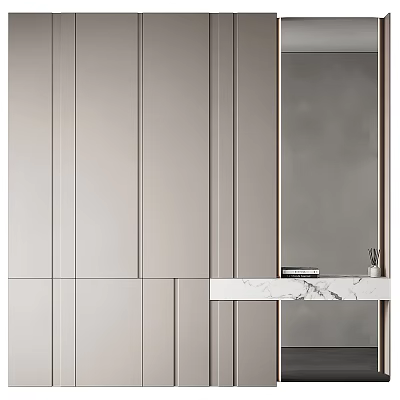 Elegant Modern Minimalist Bathroom Cabinetry With Marble Countertop Wall Mirror And Storage 3d model