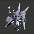 Futuristic Mechanical Game Movie Character With Silver Metallic Structure Blue Hexagonal Elements Spikes And Fragments