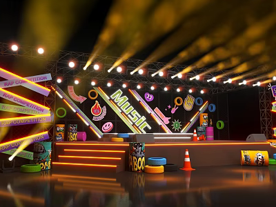 Bright Musical Themed Stage With Colorful Decorative Elements And Vibrant Lights 3d model