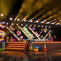 Bright Musical Themed Stage With Colorful Decorative Elements And Vibrant Lights