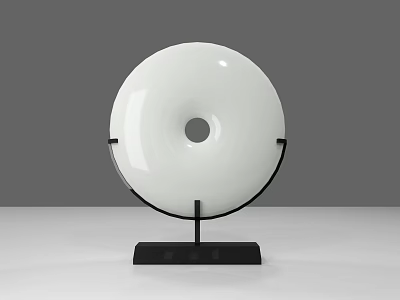 Modern Minimalist Decorative Ornament Set White Circular with Central Hole on Black Stand Square Base 3d model