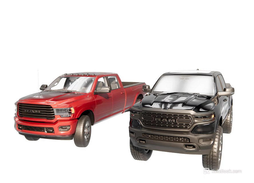 Red and Black Pickup Trucks Front View With Modern Design Features 3d model 