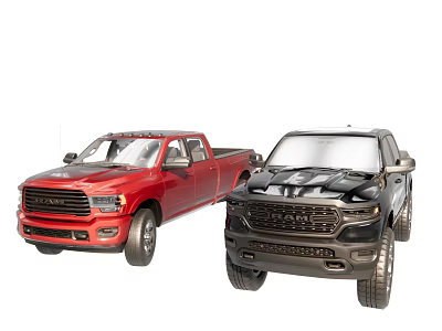 Red and Black Pickup Trucks Front View With Modern Design Features 3d model