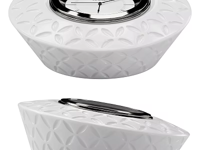 White Ceramic Decorative Clock With Intricate Floral Pattern And Metallic Dial 3d model
