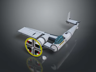 White Model Airplane Featuring Yellow Circular Propeller And Transparent Cockpit 3d model
