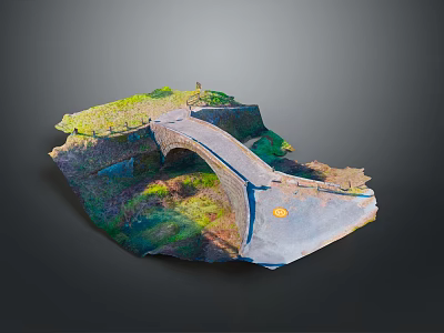 Detailed 3D Scene Component Model With Stone Bridge Green Grass And Natural Terrain 3d model