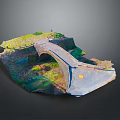 Detailed 3D Scene Component Model With Stone Bridge Green Grass And Natural Terrain