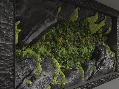 Natural Decorative Background Wall Design With Black Rocks And Green Moss 3d model