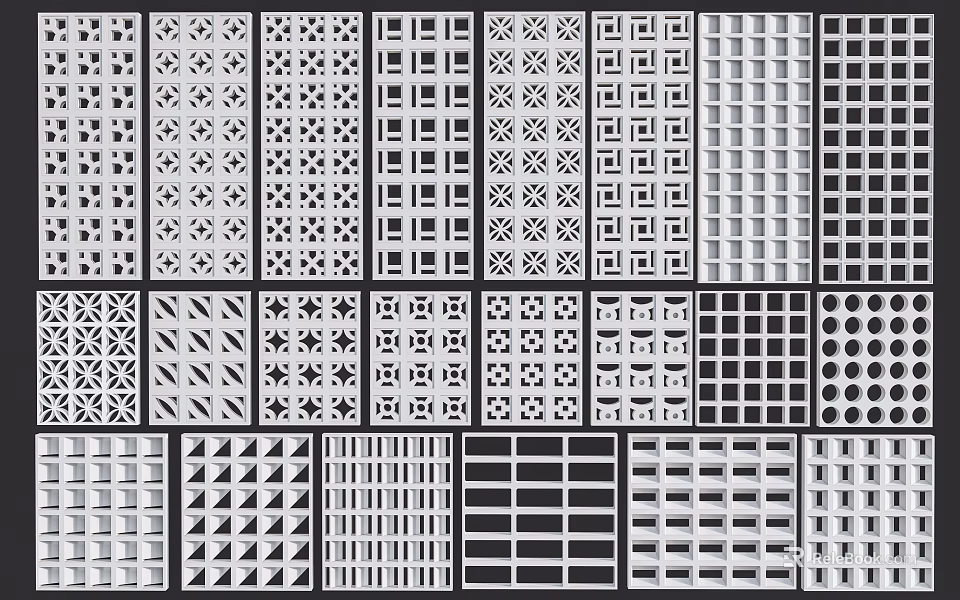 Decorative Room Dividers Showcasing Various Perforated Geometric Patterns And Grid Designs 3d model