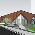Modern Red Brick Sales Office Building With Glass Facade And Landscaped Greenery